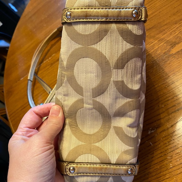 Coach Handbag-Gold &Tan Color - Picture 3 of 5